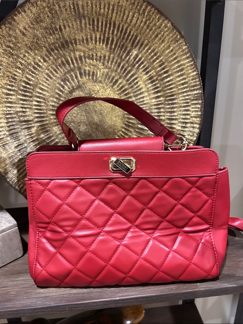 Bagley Mischka Red Quilted Top-Handle Shoulder Bag